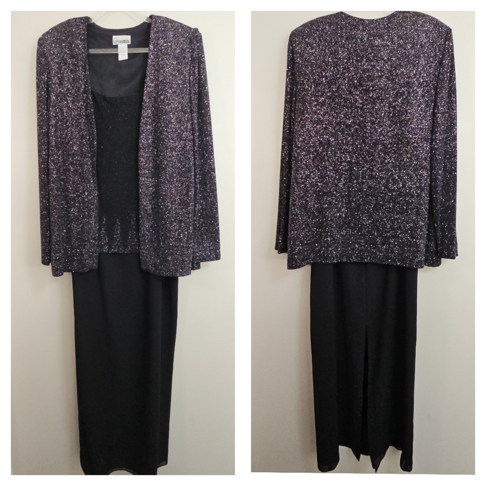 After Dark Y2K Long Evening Formal 2pc Jacket Dress Glitter Size 14 Black